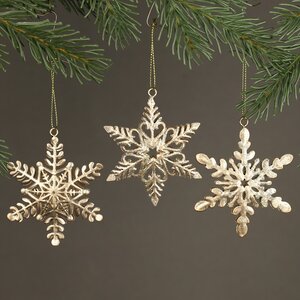 Набор елочных игрушек Golden Snowflakes 8 см, 3 шт, подвеска Breitner фото 1