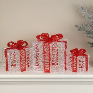 Светящиеся подарки Red Diletta 15-25 см, 3 шт, 60 холодных белых микро LED ламп, на батарейках, IP44 Winter Deco фото 3