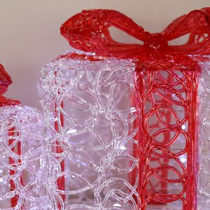 Светящиеся подарки Red Diletta 15-25 см, 3 шт, 60 холодных белых микро LED ламп, на батарейках, IP44 Winter Deco фото 5