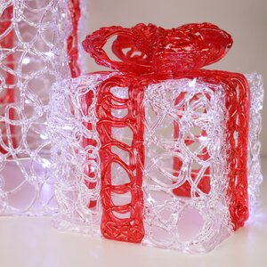 Светящиеся подарки Red Diletta 15-25 см, 3 шт, 60 холодных белых микро LED ламп, IP44 Winter Deco фото 2
