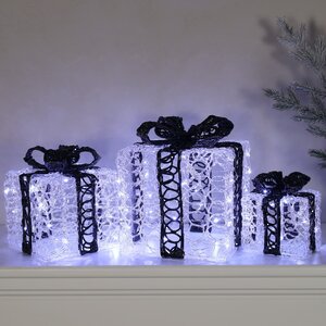 Светящиеся подарки Black Diletta 15-25 см, 3 шт, 60 холодных белых микро LED ламп, IP44 Winter Deco фото 1