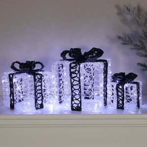 Светящиеся подарки Black Diletta 15-25 см, 3 шт, 60 холодных белых микро LED ламп, IP44 Winter Deco фото 6