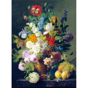 Пазл-репродукция Жан Франсуа ван Даль - Ваза с цветами, персики и виноград, 1000 элементов