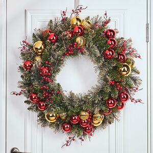 Венок с лампочками Dakota заснеженный 61 см, 50 теплых белых LED ламп на батарейках, ЛЕСКА + ПВХ National Tree Company фото 3