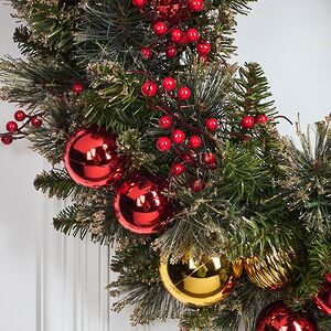 Венок с лампочками Dakota заснеженный 61 см, 50 теплых белых LED ламп на батарейках, ЛЕСКА + ПВХ National Tree Company фото 4