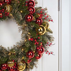 Венок с лампочками Dakota заснеженный 61 см, 50 теплых белых LED ламп на батарейках, ЛЕСКА + ПВХ National Tree Company фото 2