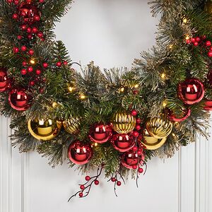 Венок с лампочками Dakota заснеженный 61 см, 50 теплых белых LED ламп на батарейках, ЛЕСКА + ПВХ National Tree Company фото 5