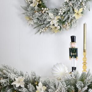 Венок с лампочками Colonial заснеженный 61 см, 50 теплых белых LED ламп, на батарейках, ЛИТАЯ + ЛЕСКА + ПВХ National Tree Company фото 7