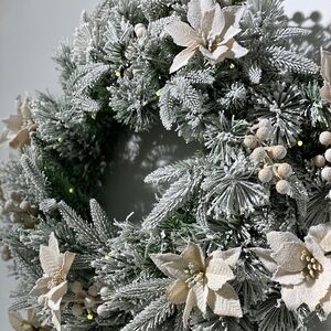 Венок с лампочками Colonial заснеженный 61 см, 50 теплых белых LED ламп, на батарейках, ЛИТАЯ + ЛЕСКА + ПВХ National Tree Company фото 8