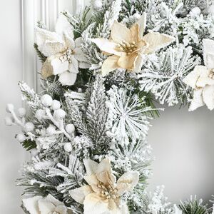 Венок с лампочками Colonial заснеженный 61 см, 50 теплых белых LED ламп, на батарейках, ЛИТАЯ + ЛЕСКА + ПВХ National Tree Company фото 2