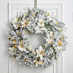 Венок с лампочками Colonial заснеженный 61 см, 50 теплых белых LED ламп, на батарейках, ЛИТАЯ + ЛЕСКА + ПВХ National Tree Company фото 1