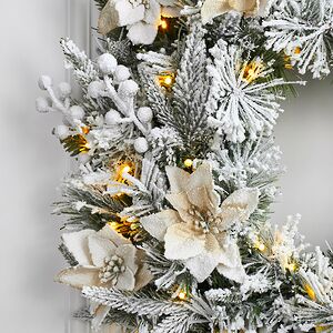 Венок с лампочками Colonial заснеженный 61 см, 50 теплых белых LED ламп, на батарейках, ЛИТАЯ + ЛЕСКА + ПВХ National Tree Company фото 4