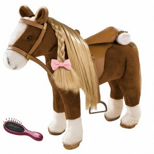 Мягкая игрушка Бурая лошадь 52*37 см с расческой и пледом для пикника
