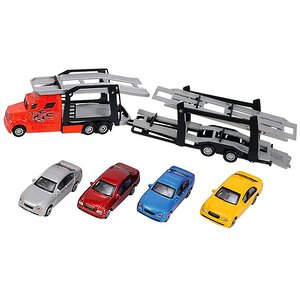 Автовоз с 4 машинками 28 см 7 см красный DICKIE TOYS фото 1