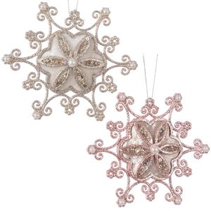 Елочная игрушка Снежинка Барокко 12 см розовый бутон Kaemingk фото 2
