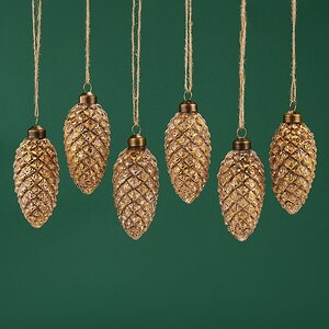 Набор стеклянных елочных игрушек Шишки Bertiolo 10 см, 6 шт, подвеска Winter Deco фото 1