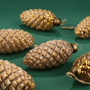 Набор стеклянных елочных игрушек Шишки Bertiolo 10 см, 6 шт, подвеска Winter Deco фото 4