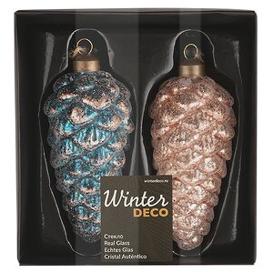 Набор стеклянных елочных игрушек Шишки Amerigo 13 см, 2 шт, подвеска Winter Deco фото 8