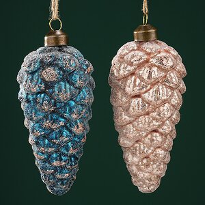 Набор стеклянных елочных игрушек Шишки Amerigo 13 см, 2 шт, подвеска Winter Deco фото 2