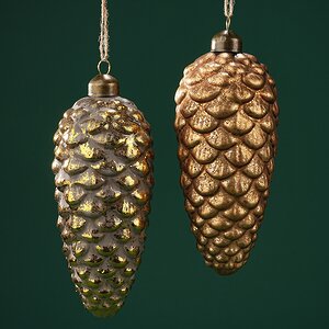 Набор стеклянных елочных игрушек Шишки Anacleto 16 см, 2 шт, подвеска Winter Deco фото 1