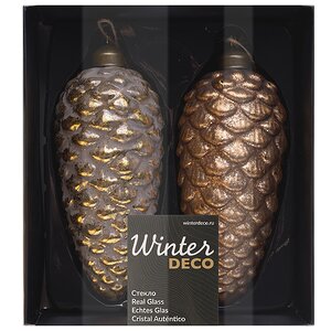 Набор стеклянных елочных игрушек Шишки Anacleto 16 см, 2 шт, подвеска Winter Deco фото 7
