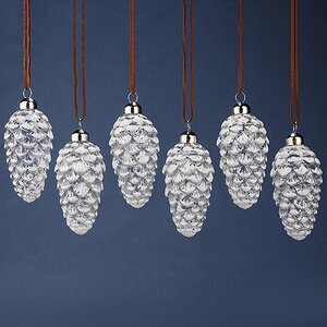 Набор стеклянных елочных игрушек Шишки Armando 11 см, 6 шт, подвеска Winter Deco фото 1