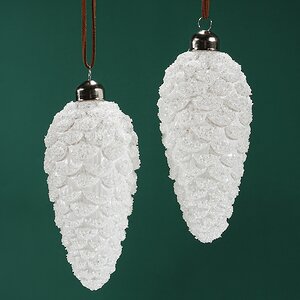 Набор стеклянных елочных игрушек Шишки Bartolo 14 см белый, 2 шт, подвеска Winter Deco фото 1
