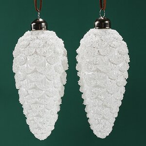 Набор стеклянных елочных игрушек Шишки Bartolo 14 см белый, 2 шт, подвеска Winter Deco фото 5