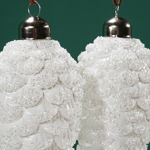 Набор стеклянных елочных игрушек Шишки Bartolo 14 см белый, 2 шт, подвеска Winter Deco фото 2