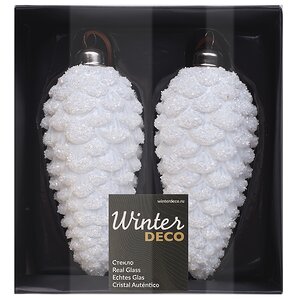 Набор стеклянных елочных игрушек Шишки Bartolo 14 см белый, 2 шт, подвеска Winter Deco фото 6
