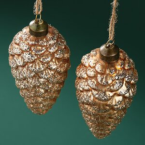 Набор стеклянных елочных игрушек Шишки Bartolo 14 см бронзовый, 2 шт, подвеска Winter Deco фото 4