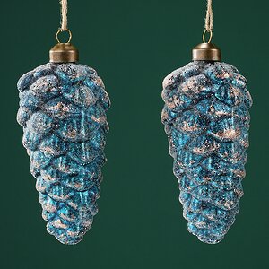 Набор стеклянных елочных игрушек Шишки Bartolo 14 см синий, 2 шт, подвеска Winter Deco фото 5