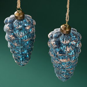 Набор стеклянных елочных игрушек Шишки Bartolo 14 см синий, 2 шт, подвеска Winter Deco фото 3