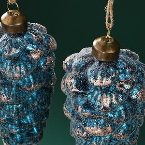 Набор стеклянных елочных игрушек Шишки Bartolo 14 см синий, 2 шт, подвеска Winter Deco фото 2