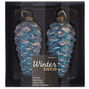 Набор стеклянных елочных игрушек Шишки Bartolo 14 см синий, 2 шт, подвеска Winter Deco фото 6