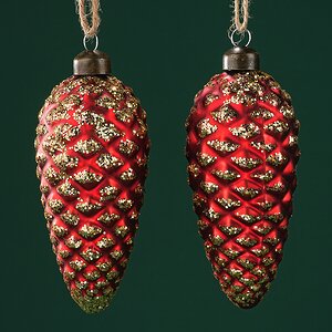 Набор стеклянных елочных игрушек Шишки Bartolo 14 см красный, 2 шт, подвеска Winter Deco фото 6