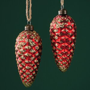 Набор стеклянных елочных игрушек Шишки Bartolo 14 см красный, 2 шт, подвеска