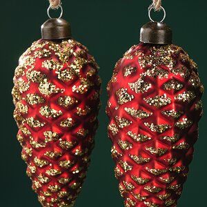 Набор стеклянных елочных игрушек Шишки Bartolo 14 см красный, 2 шт, подвеска Winter Deco фото 2