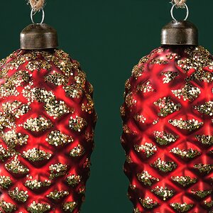 Набор стеклянных елочных игрушек Шишки Bartolo 14 см красный, 2 шт, подвеска Winter Deco фото 5