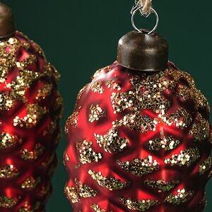 Набор стеклянных елочных игрушек Шишки Bartolo 14 см красный, 2 шт, подвеска Winter Deco фото 3