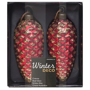 Набор стеклянных елочных игрушек Шишки Bartolo 14 см красный, 2 шт, подвеска Winter Deco фото 7