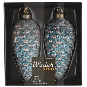 Набор стеклянных елочных игрушек Шишки Bartolo 14 см голубой, 2 шт, подвеска Winter Deco фото 6
