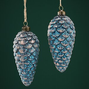 Набор стеклянных елочных игрушек Шишки Bartolo 14 см голубой, 2 шт, подвеска Winter Deco фото 1