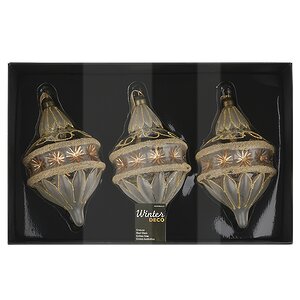 Набор стеклянных елочных игрушек Girolamo 15 см, 3 шт, подвеска Winter Deco фото 5