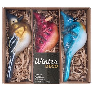 Набор стеклянных елочных игрушек Птички Bakoli 14 см, 3 шт, подвеска Winter Deco фото 3