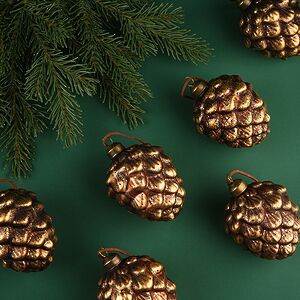 Набор стеклянных елочных игрушек Шишки - Bagnolo in Piano 10 см, 6 шт Winter Deco фото 9