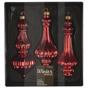Набор стеклянных елочных игрушек Balangero 18 см красные, 3 шт, подвеска Winter Deco фото 8