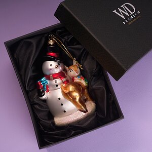 Стеклянная елочная игрушка Снеговик Дин с Олененком 14 см, подвеска Winter Deco фото 3