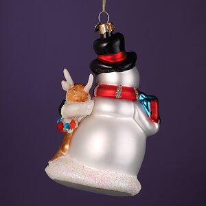Стеклянная елочная игрушка Снеговик Дин с Олененком 14 см, подвеска Winter Deco фото 6