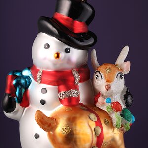 Стеклянная елочная игрушка Снеговик Дин с Олененком 14 см, подвеска Winter Deco фото 4